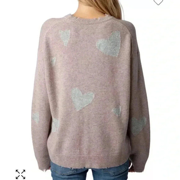 NWT Zadig & Voltaire Markus Heart Destroyed Cashmere Sweater Pink M - Picture 3 of 13